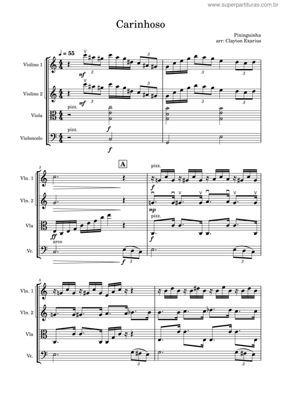 Partitura da música Carinhoso – Quarteto De Cordas
