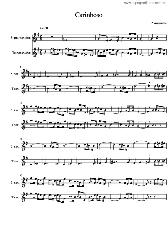 Partitura da música Carinhoso Arr F R Tv Saxofoner