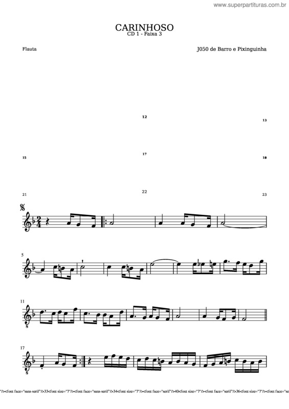 Partitura da música Carinhoso Flauta 1