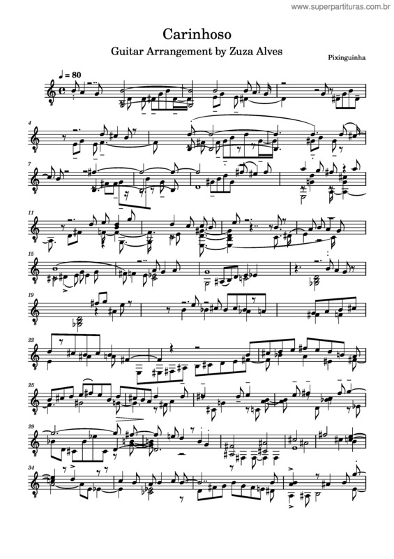 Partitura da música Carinhoso Pixinguinha–Alfredovianafilho  Zuzaalves Guitar