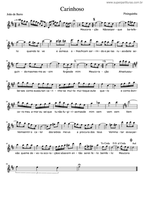 Partitura da música Carinhoso Sax Alto Com Introdução