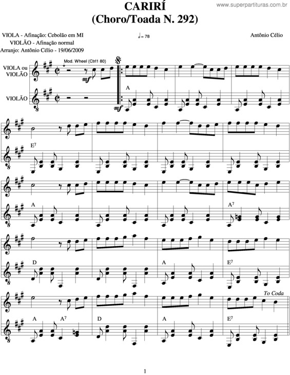 Partitura da música Carirí