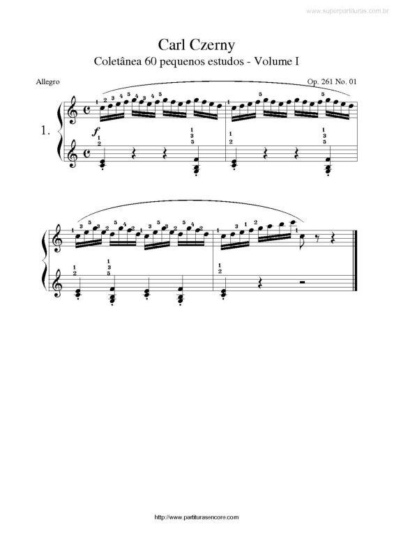 Partitura da música Carl Czerny Vol. 1 Estudo 1