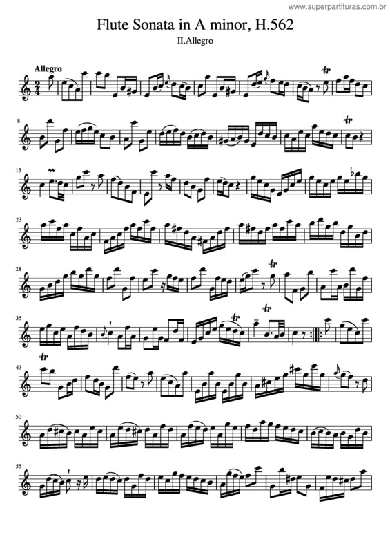 Partitura da música Carl Philipp Emanuel Bach – Flute Sonata In A Minor, H.562 Ii.Allegro