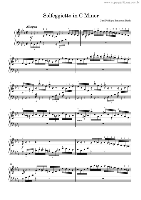 Partitura da música Carl Philipp Emanuel Bach – Solfeggio In C Minor
