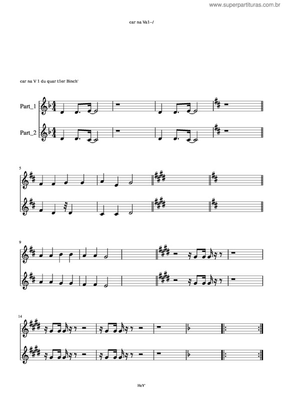 Partitura da música Carnaval Binche