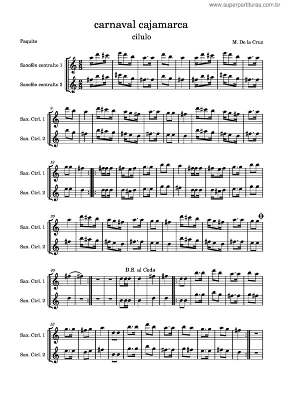 Partitura da música Carnaval De Cajamarca Carnaval Cajamarca Saxo