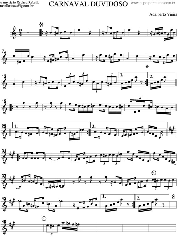 Partitura da música Carnaval Duvidoso