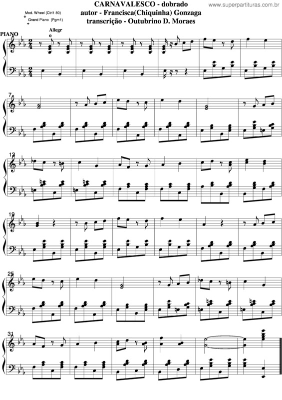 Partitura da música Carnavalesco