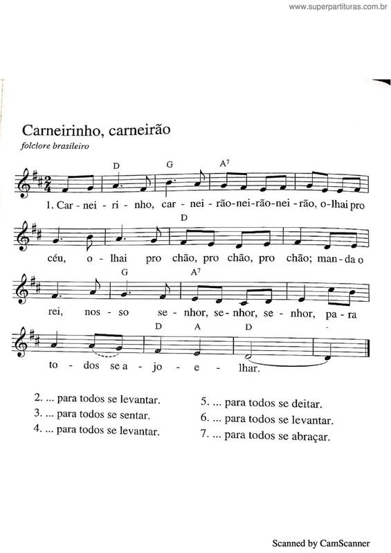 Partitura da música Carneirinho, Carneirão v.2