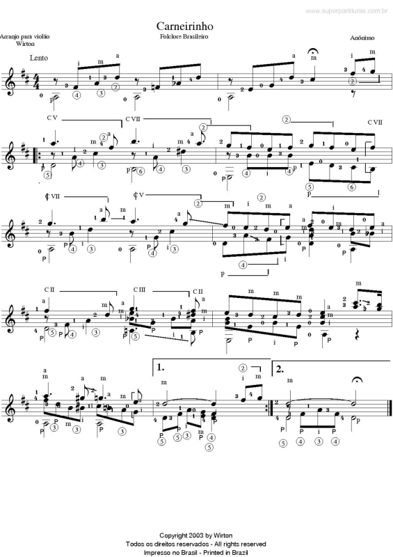 Partitura da música Carneirinho