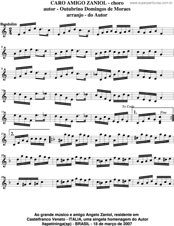 Partitura da música Caro Amigo Zaniol v.4