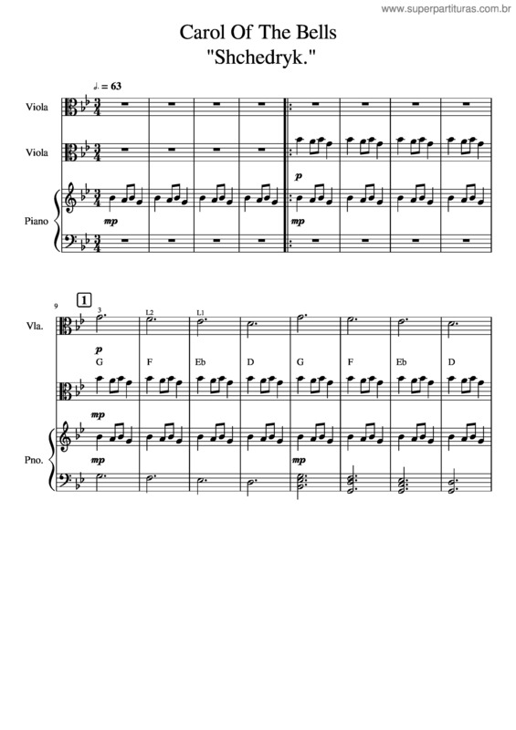 Partitura da música Carol Of The Bells–Viola