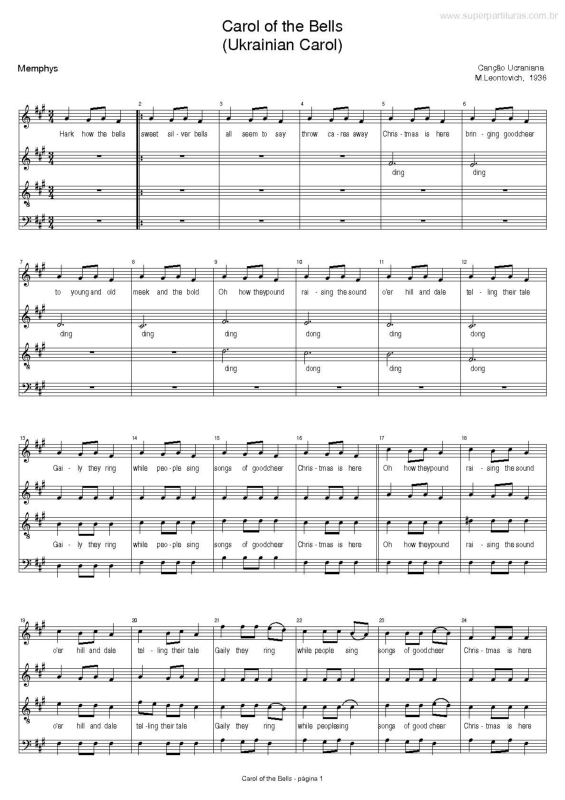 Partitura da música Carol of the Bells