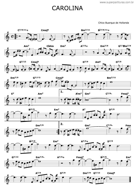 Partitura da música Carolina v.2