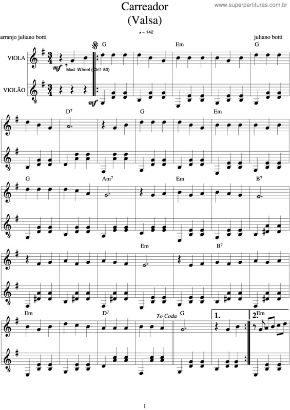 Partitura da música Carregador