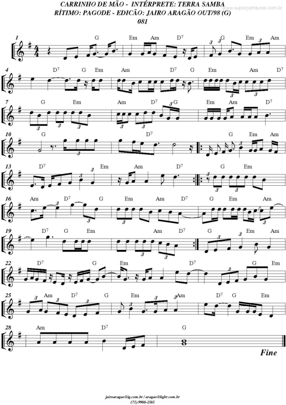Partitura da música Carrinho de mão