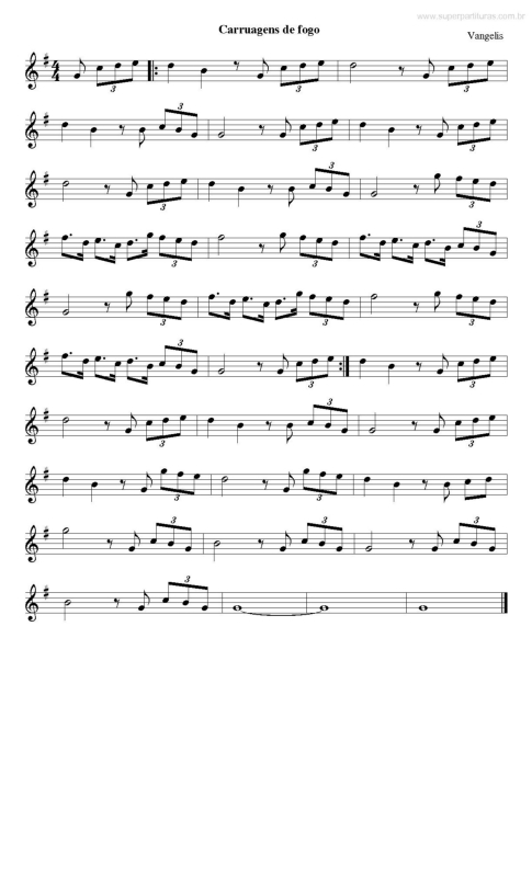 Partitura da música Carruagens de Fogo