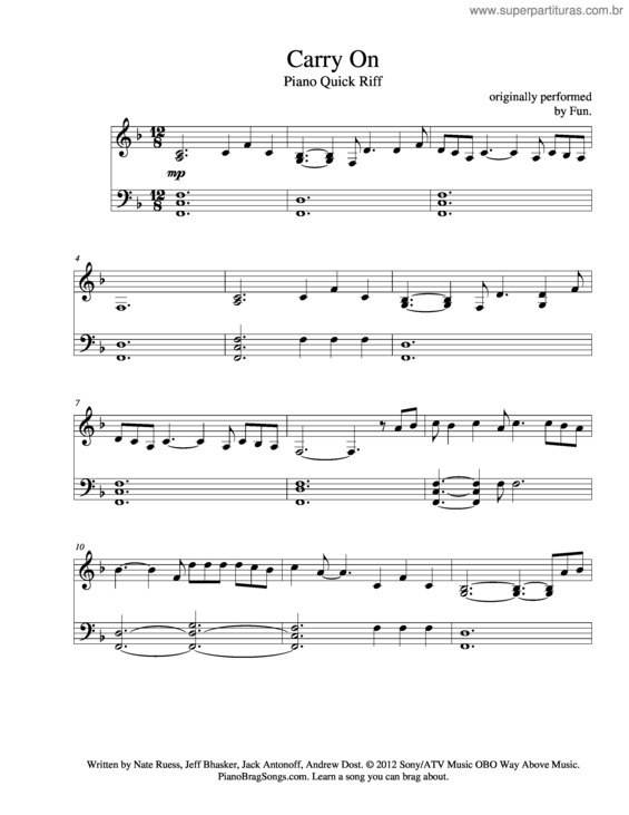 Partitura da música Carry On