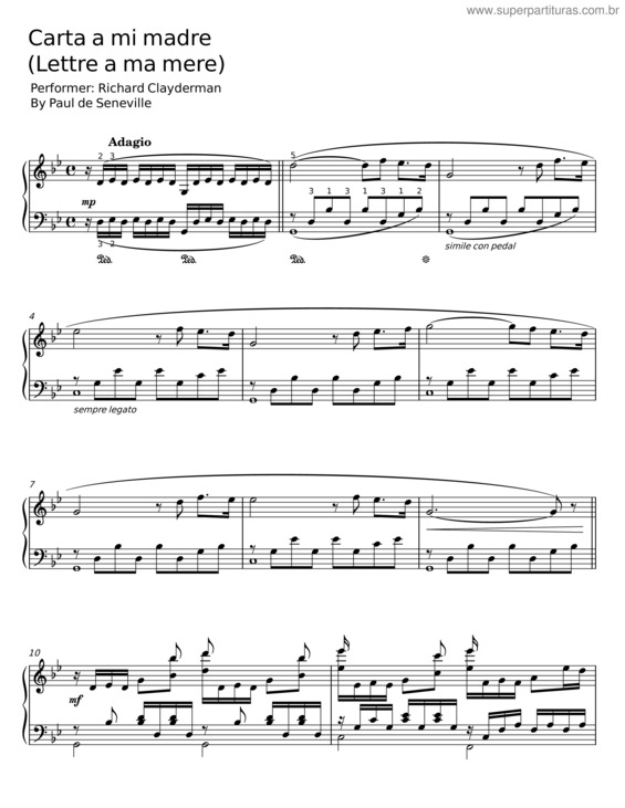 Partitura da música Carta A Mi Madre – Richard Clayderman