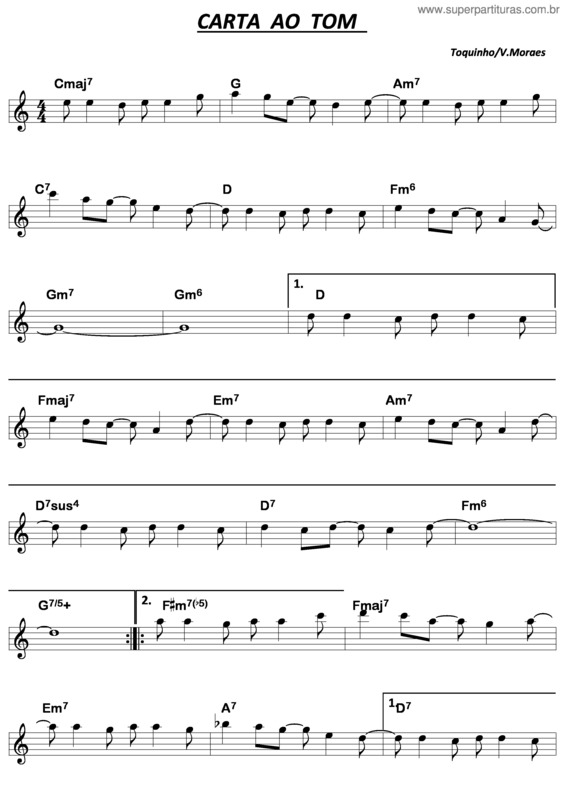 Partitura da música Carta Ao Tom 