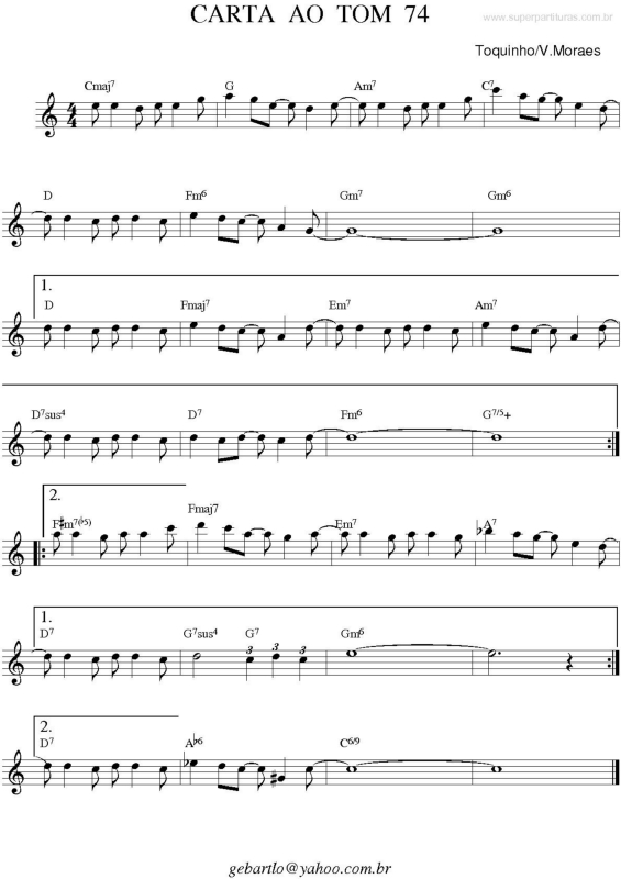 Partitura da música Carta Ao Tom