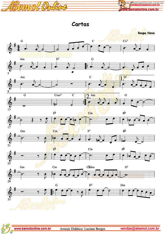 Partitura da música Cartas