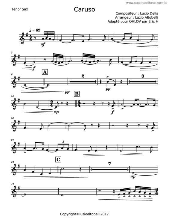 Partitura da música Caruso v.27