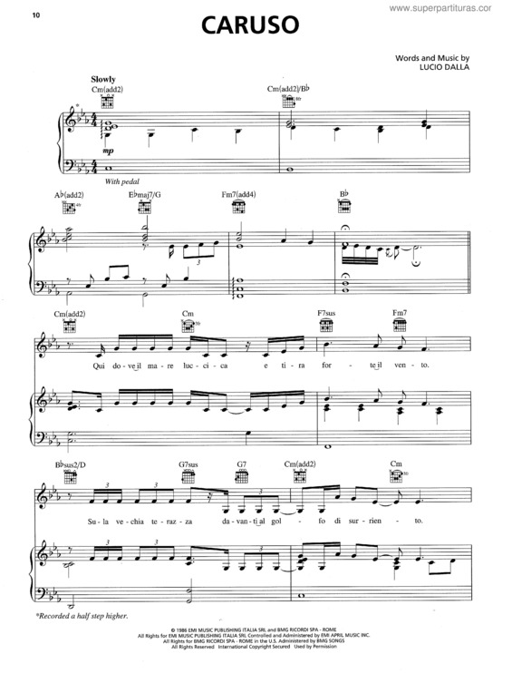 Partitura da música Caruso v.4