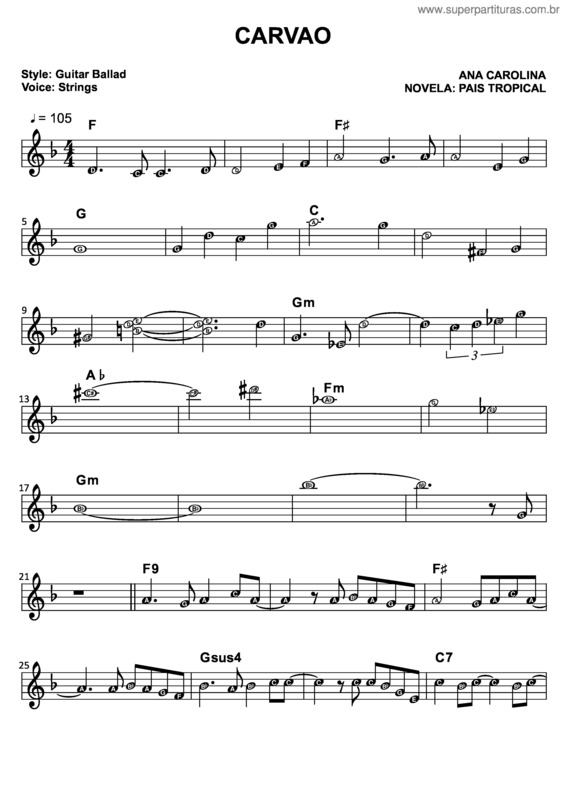 Partitura da música Carvão (País Tropical)