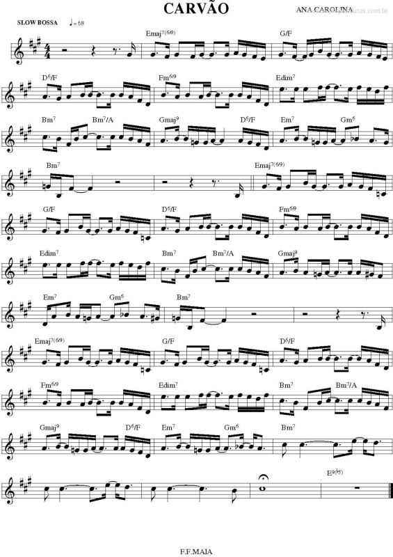 Partitura da música Carvão