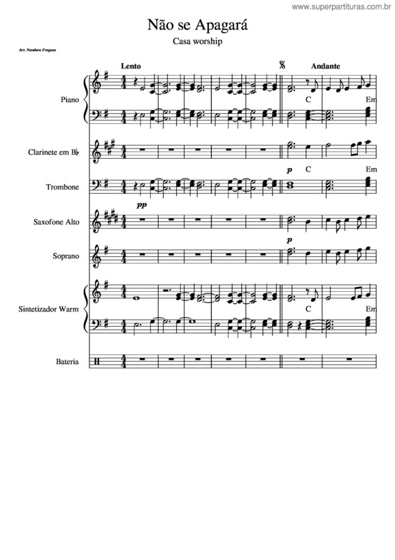 Partitura da música Casa  Worship. Não Se Apagará