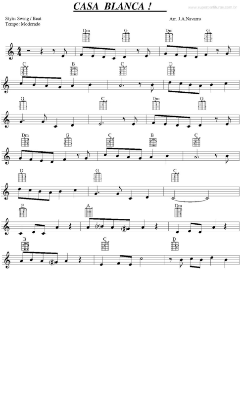 Partitura da música Casa Blanca