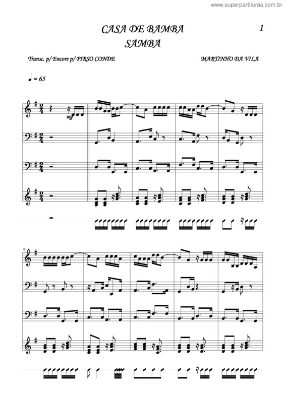 Partitura da música Casa De Bamba