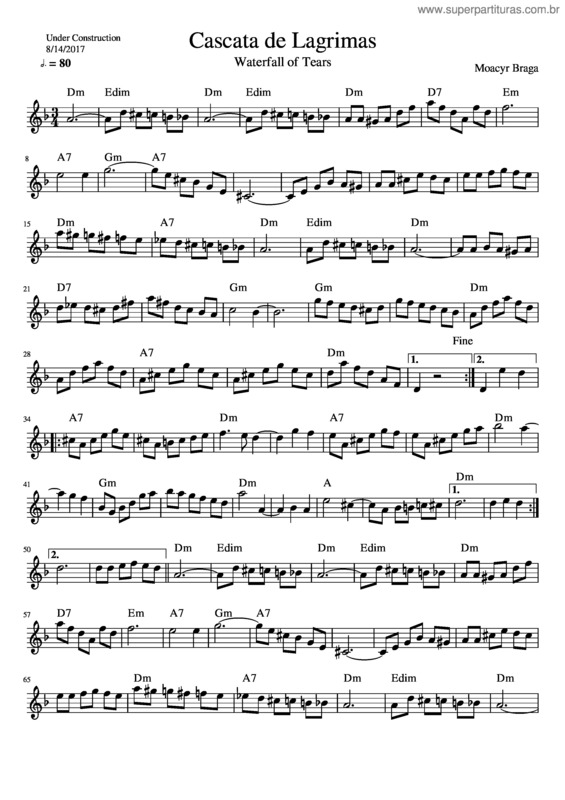 Partitura da música Cascata De Lagrimas v.8