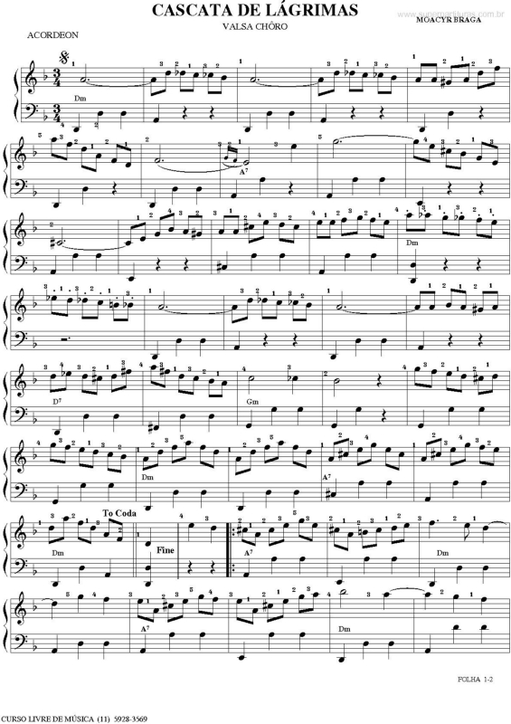 Partitura da música Cascata de Láguimas