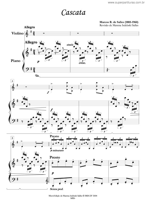 Partitura da música Cascata