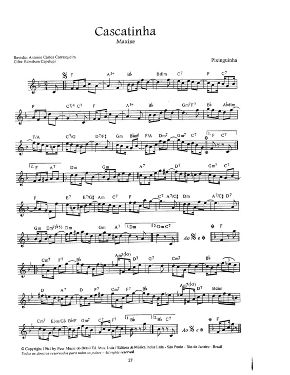Partitura da música Cascatinha v.3