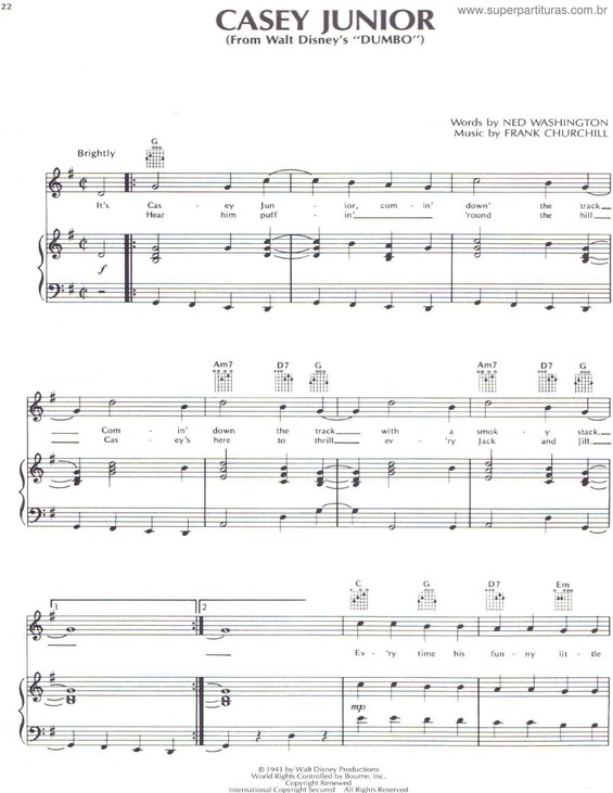 Partitura da música Casey Junior