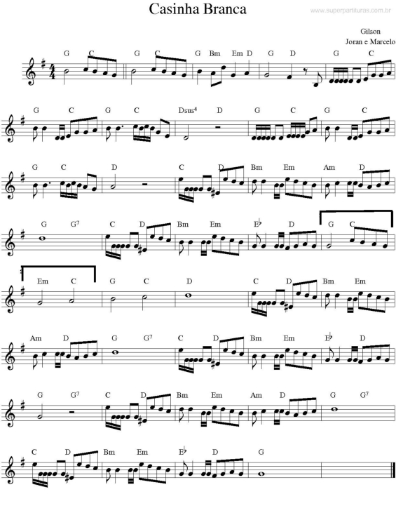 Partitura da música Casinha Branca