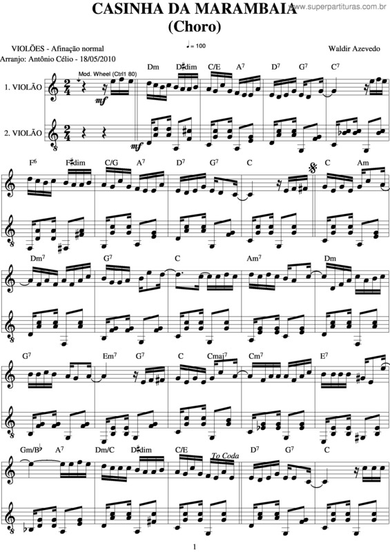 Partitura da música Casinha Da Marambaia v.2