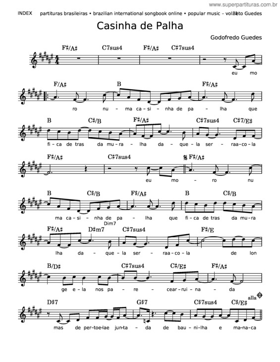 Partitura da música Casinha De Palha – Godofredo Guedes