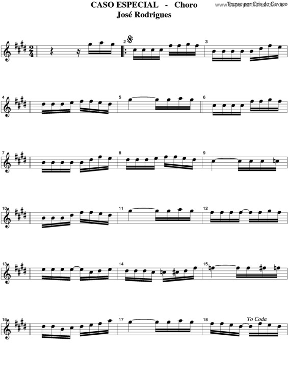 Partitura da música Caso Especial