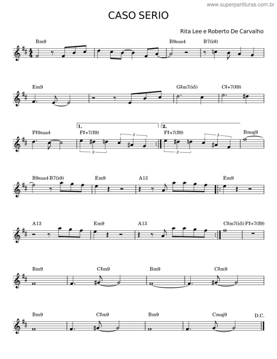 Partitura da música Caso Sério – Rita Lee