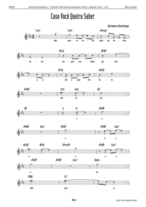 Partitura da música Caso Você Queira Saber