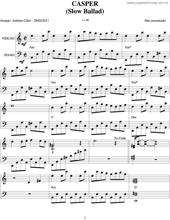 Partitura da música Casper v.2