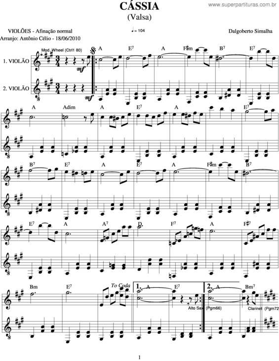 Partitura da música Cassia v.3