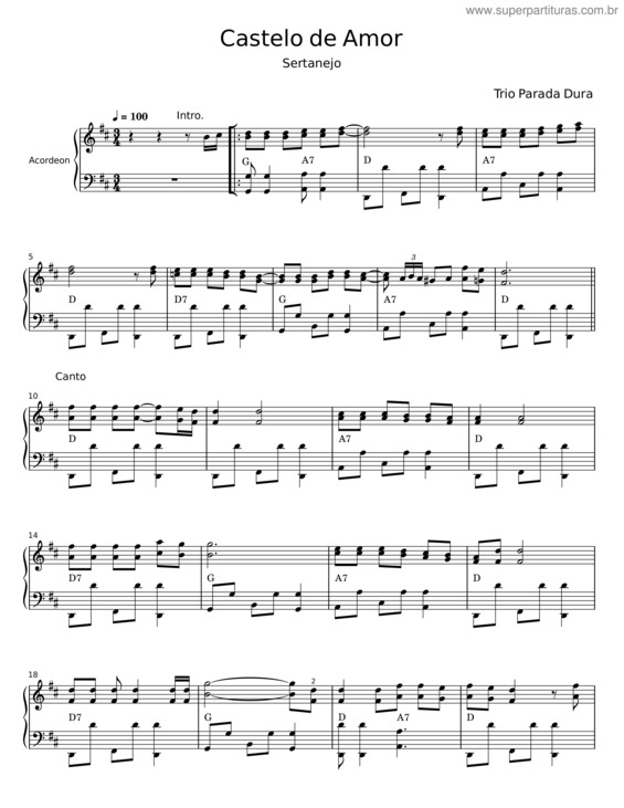 Partitura da música Castelo De Amor – Trio Parada Dura