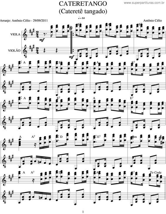 Partitura da música Cateretango