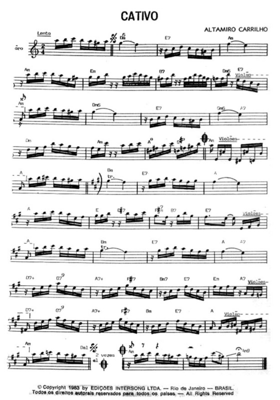 Partitura da música Cativo v.2